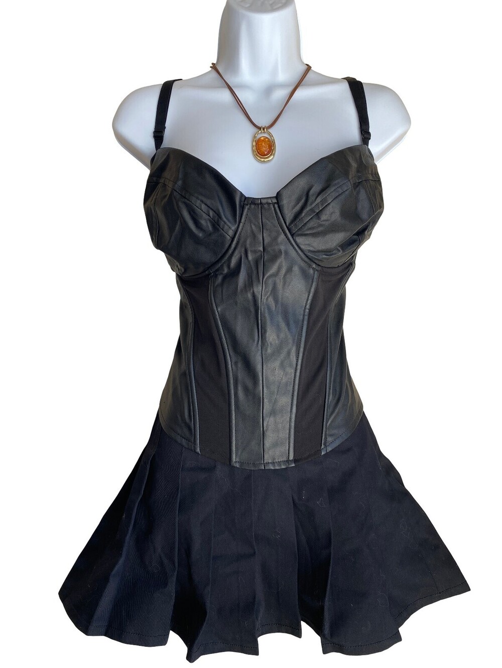 Vintage Rue21 Plus 3X Black Faux Leather Corset Blouse Whimsigoth Goth Grunge